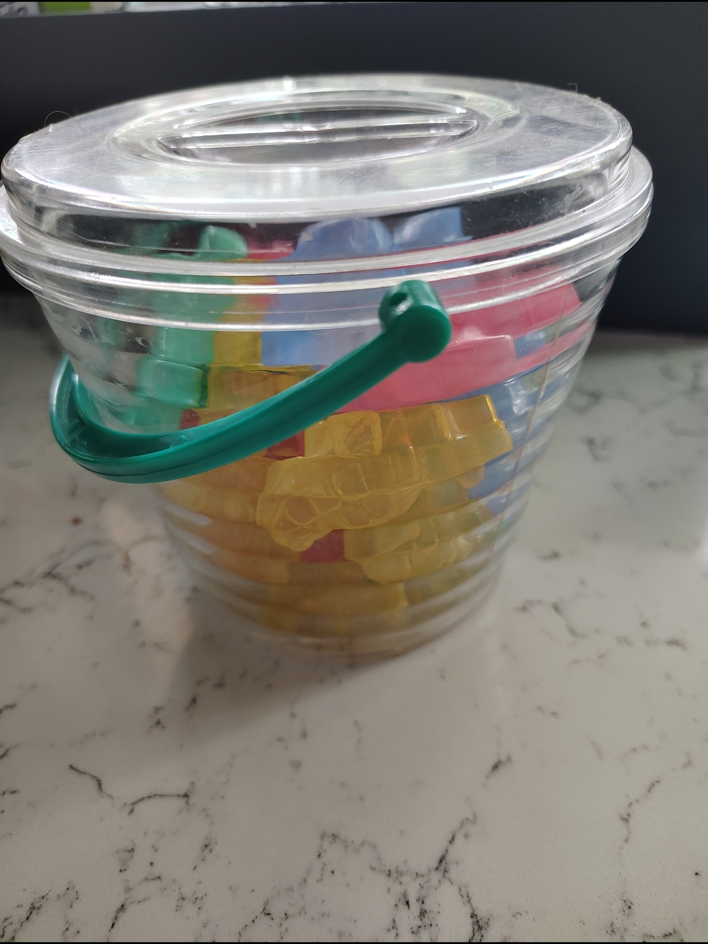 Clear Plastic Bucket with Colorful Ice Blocks